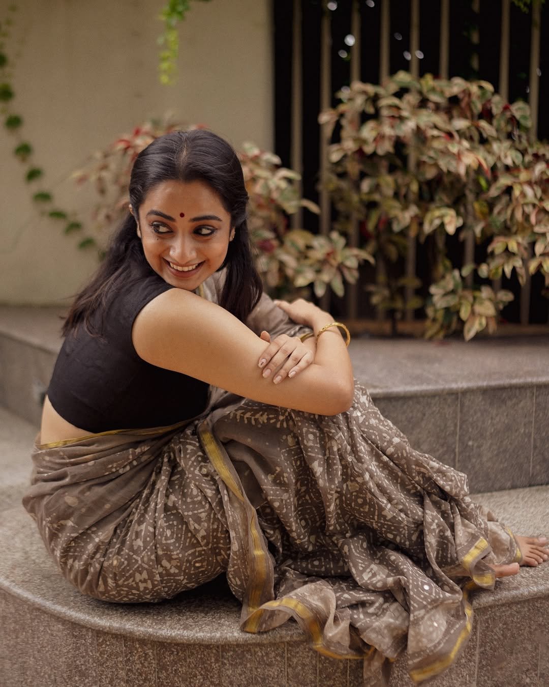 Namitha Pramod Black Saree Closeup Studio Photoshoot 16