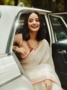 Luxurious car interior setting for Namitha Pramod saree portrait