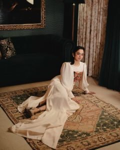 Detailed embroidery on Namitha Pramod ivory designer blouse