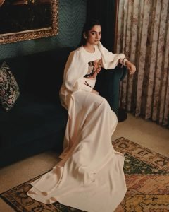 Detailed embroidery on Namitha Pramod ivory designer blouse