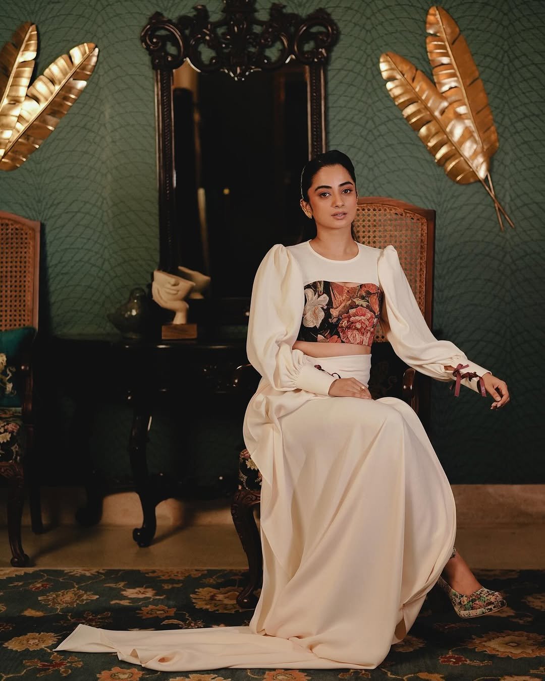 Namitha Pramod ivory statement blouse vintage lounge Photoshoot (15)