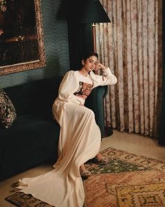 Detailed embroidery on Namitha Pramod ivory designer blouse