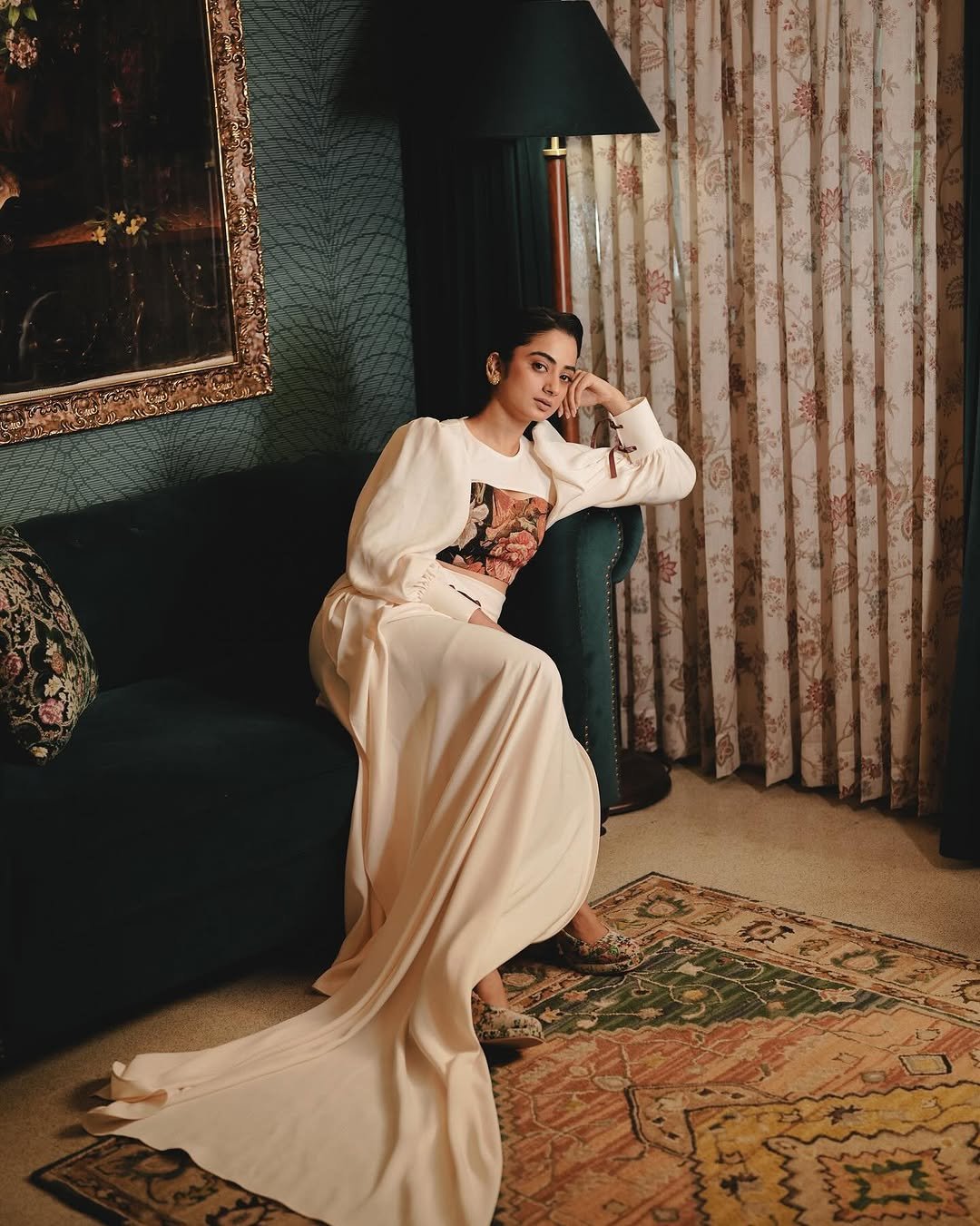 Namitha Pramod ivory statement blouse vintage lounge Photoshoot (16)