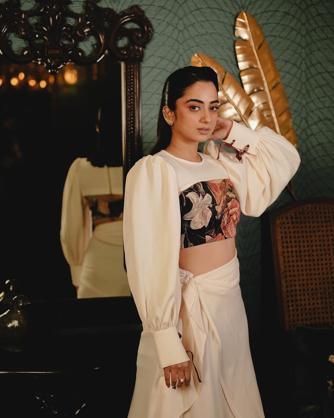 Namitha Pramod ivory statement blouse vintage lounge Photoshoot (19)