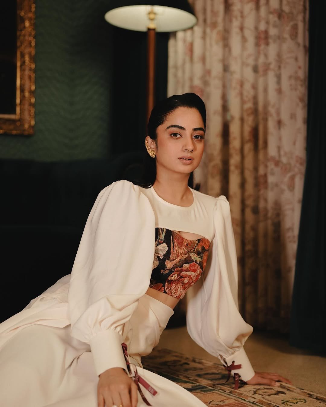 Namitha Pramod ivory statement blouse vintage lounge Photoshoot (2)