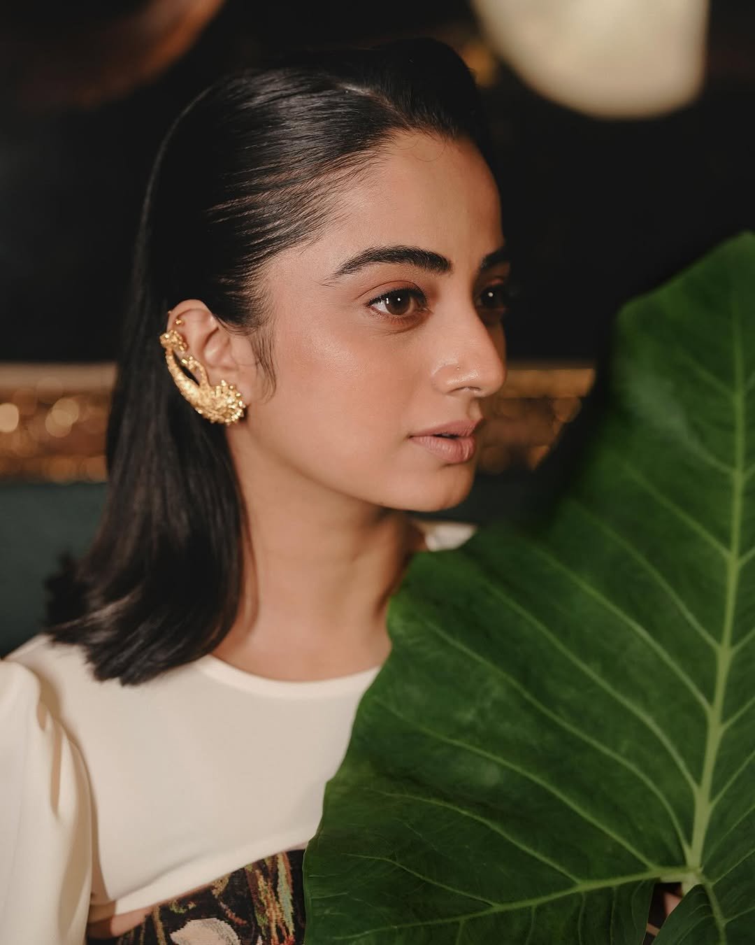 Namitha Pramod ivory statement blouse vintage lounge Photoshoot (20)