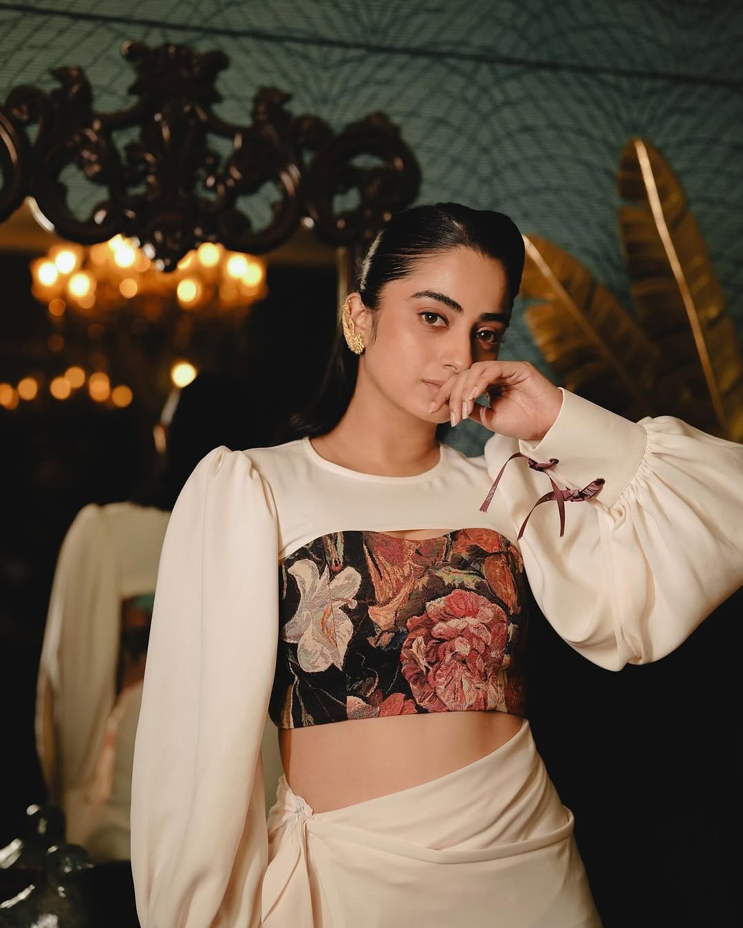 Namitha Pramod ivory statement blouse vintage lounge Photoshoot (21)