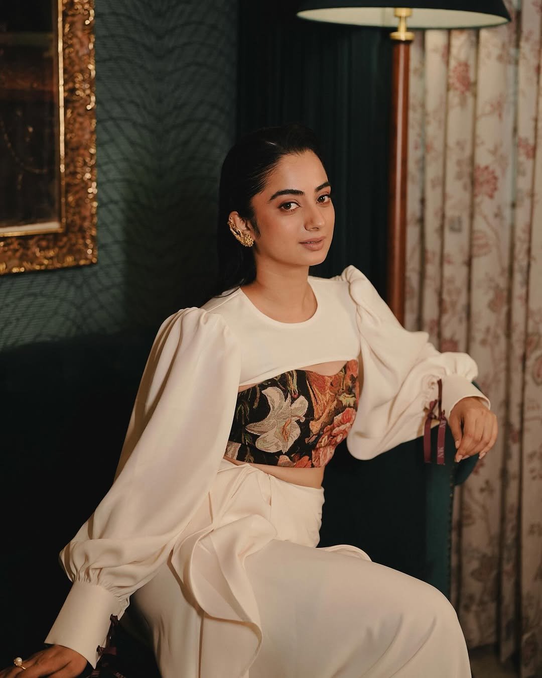 Namitha Pramod ivory statement blouse vintage lounge Photoshoot (7)