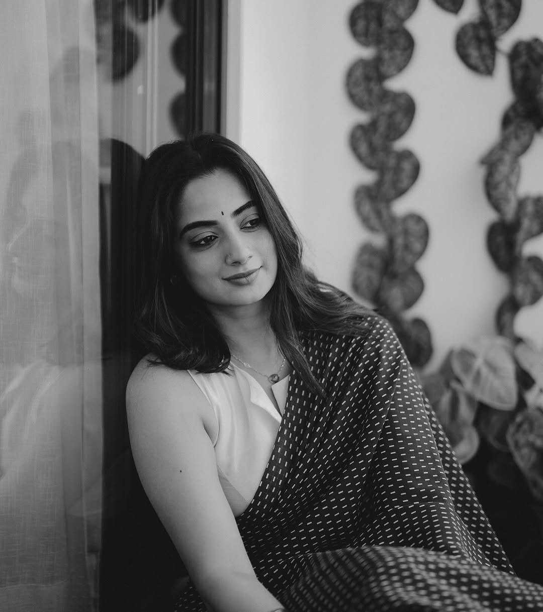 Namitha Pramod navy saree balcony glow Photos (11)