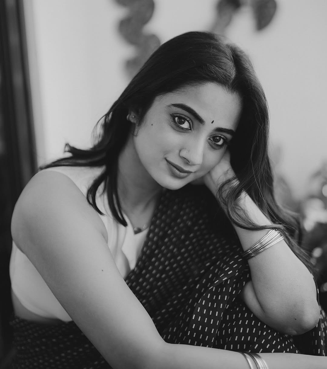 Namitha Pramod navy saree balcony glow Photos (14)