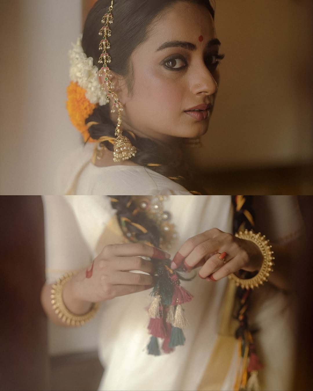 Namitha Pramod traditional braids jasmine gajra golden hour Photoshoot (9)