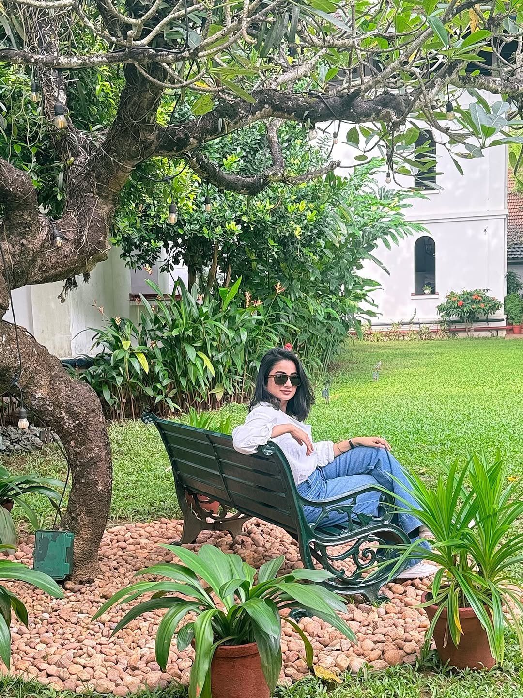 Namitha Pramod white linen shirt garden candid smile Portrait (4)