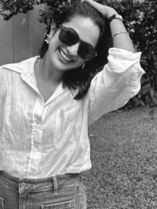 Namitha Pramod genuine laughter wearing comfortable linen shirt