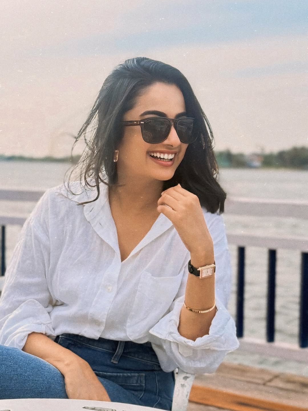 Namitha Pramod white linen shirt garden candid smile Portrait (7)