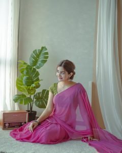 Soft pink fabric flowing in Neha Pathan comfortable indoor shoot