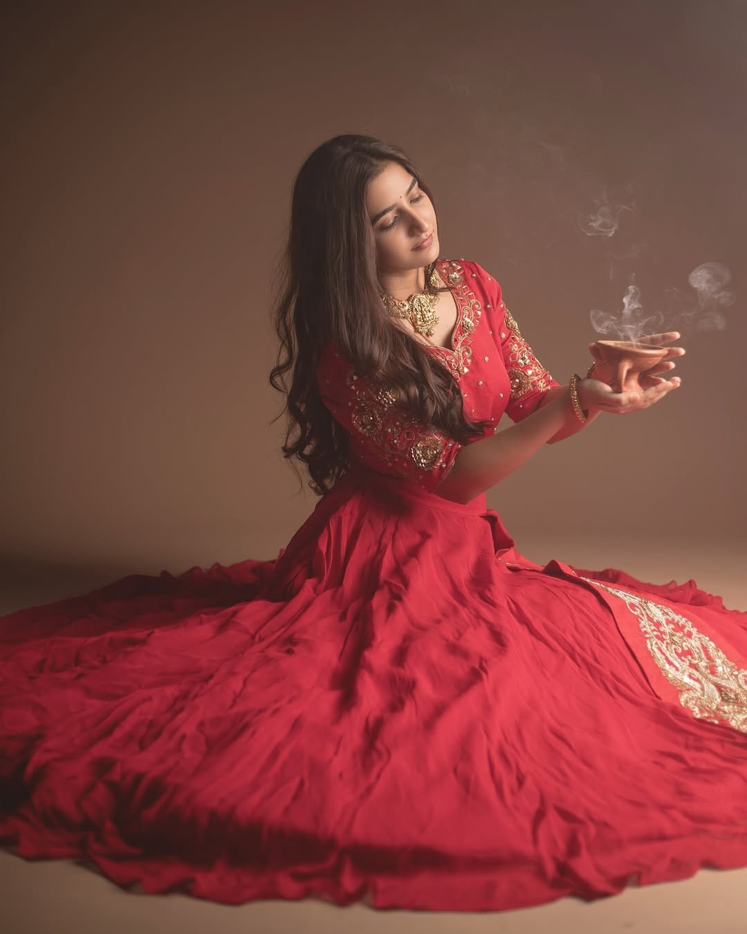 Neha Pathan red lehenga festive diya studio elegance Photoshoot (21)