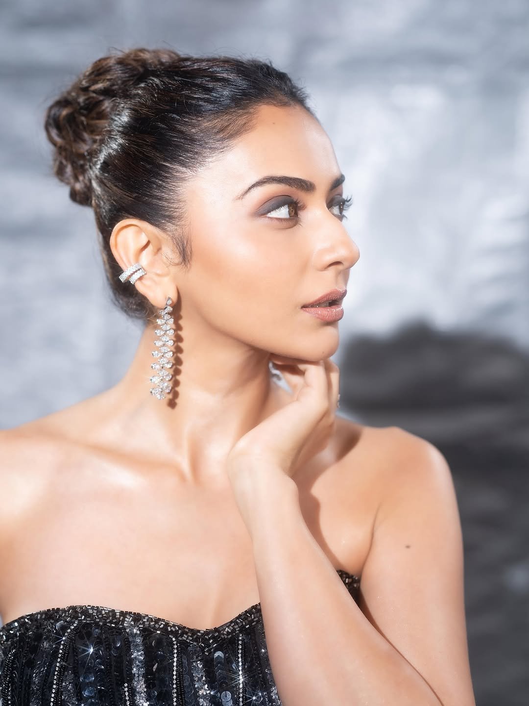 Rakul Preet Singh black sequin corset gown high slit Studio Photoshoot (2)