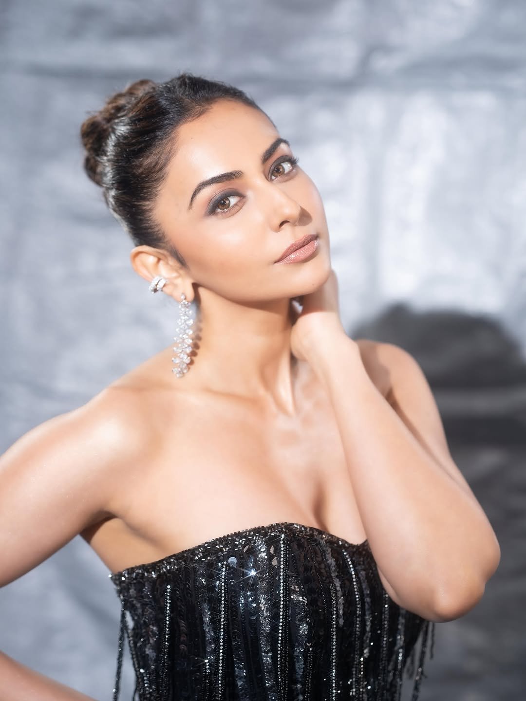 Rakul Preet Singh black sequin corset gown high slit Studio Photoshoot (3)