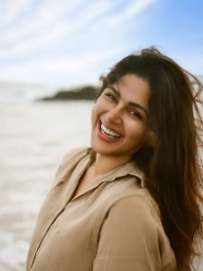 Coastal wind in hair as Samyuktha poses in neutral beige shirt