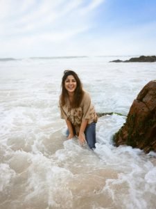 Natural beach backdrop with Samyuktha minimalist beige outfit