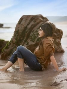 Natural beach backdrop with Samyuktha minimalist beige outfit