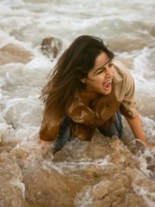 Samyuktha relaxed beach look in sand-colored casual shirt