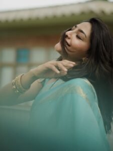 Aishwarya Lekshmi Beautiful in Blue Soft Silk Saree Photos (12)