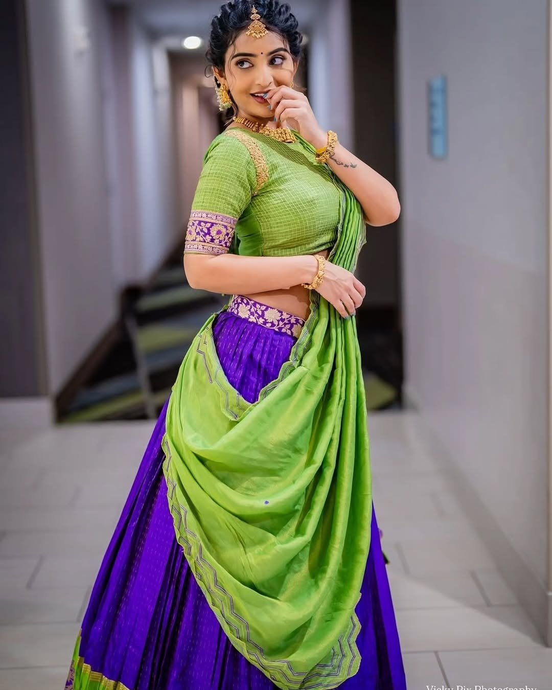 Ananya Nagella Gorgeous in Green and Purple Lehenga (2)