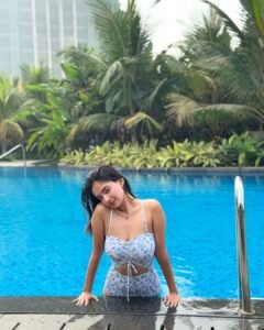 Anushka Sen Blue Pastel Swimsuit Poolside Summer Shoot (13)