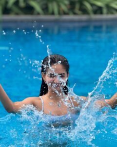Anushka Sen Blue Pastel Swimsuit Poolside Summer Shoot (18)