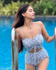 Anushka Sen Blue Pastel Swimsuit Poolside Summer Shoot (9)