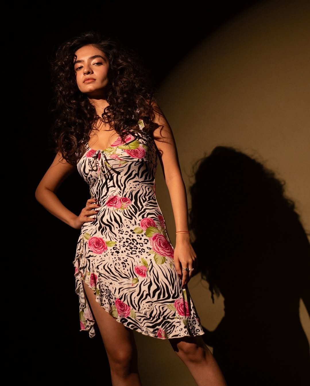 Anushka Sen Bold Animal Print Mini Dress Retro Glam Shoot (48)