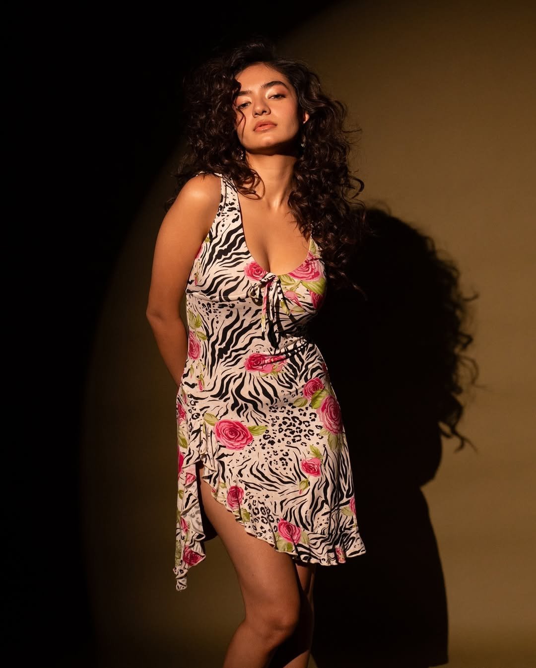 Anushka Sen Bold Animal Print Mini Dress Retro Glam Shoot (7)