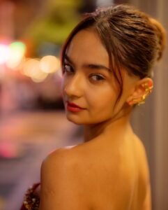 Anushka Sen Bold Red Strapless Mini Dress – Party Night Elegance (24)