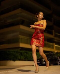 Anushka Sen Bold Red Strapless Mini Dress – Party Night Elegance (30)