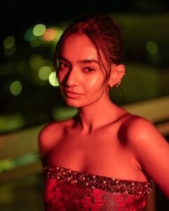 Anushka Sen Bold Red Strapless Mini Dress – Party Night Elegance (31)