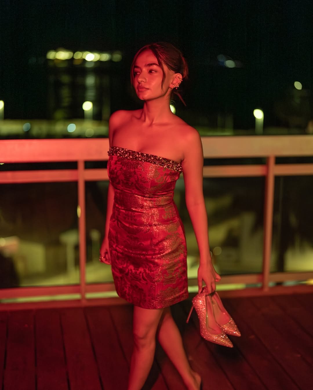 Anushka Sen Bold Red Strapless Mini Dress – Party Night Elegance (41)