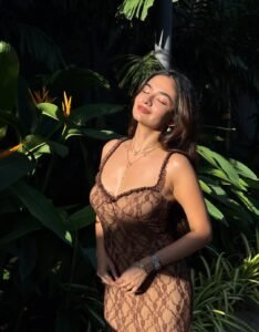 Indian actress Anushka Sen elegant lace dress nature