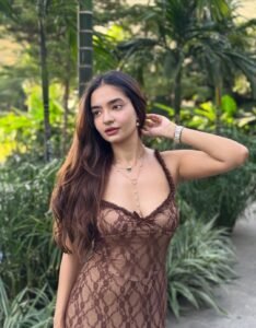 Anushka Sen delicate brown lace dress elegant