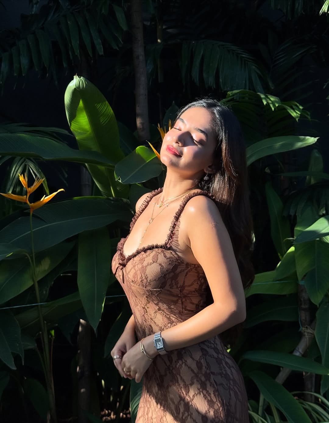 Anushka Sen Brown Lace Slip Dress – Botanical Elegance (8)