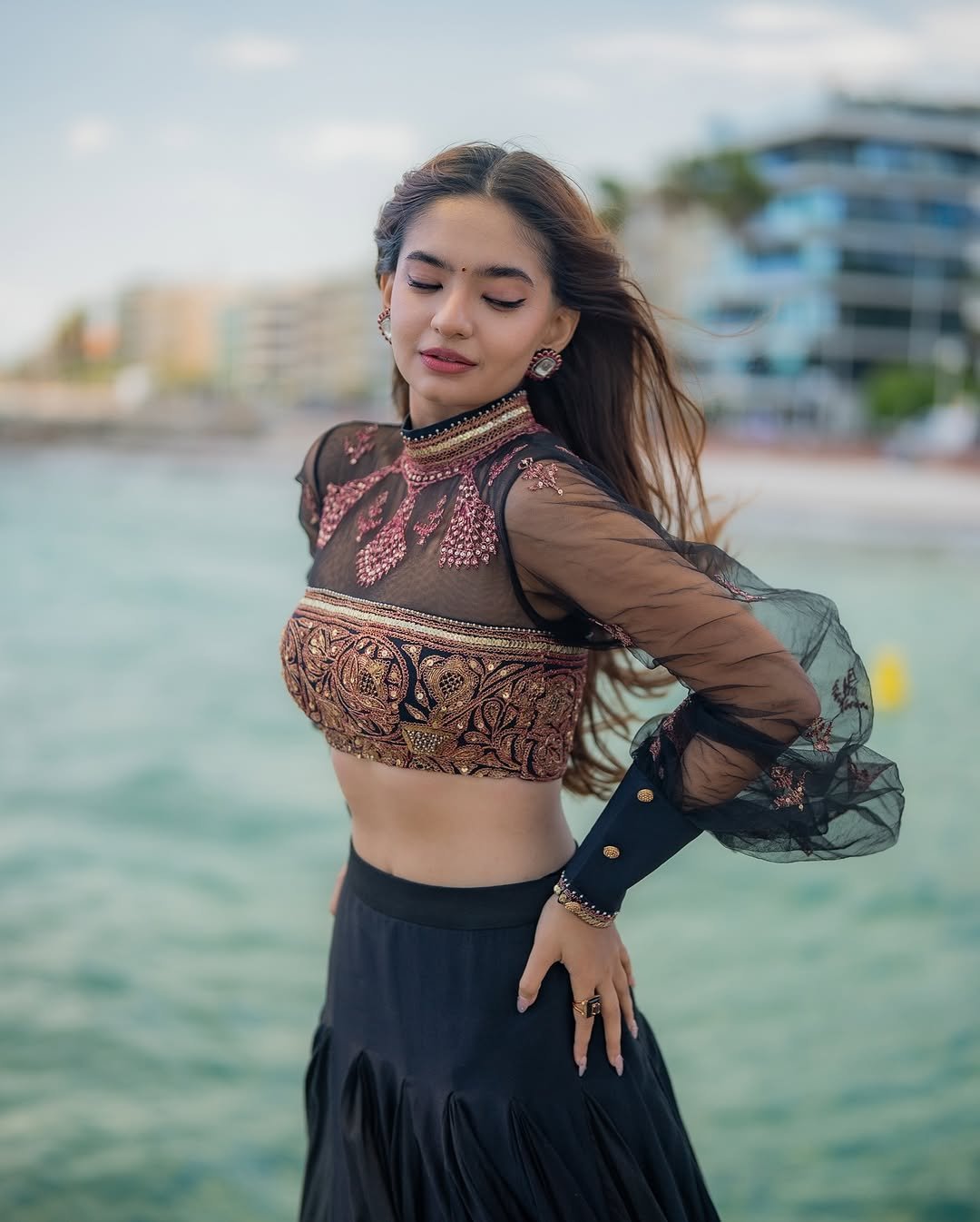 Anushka Sen Cannes Indian Fusion Lehenga – Sheer, Embroidered Drama (1)