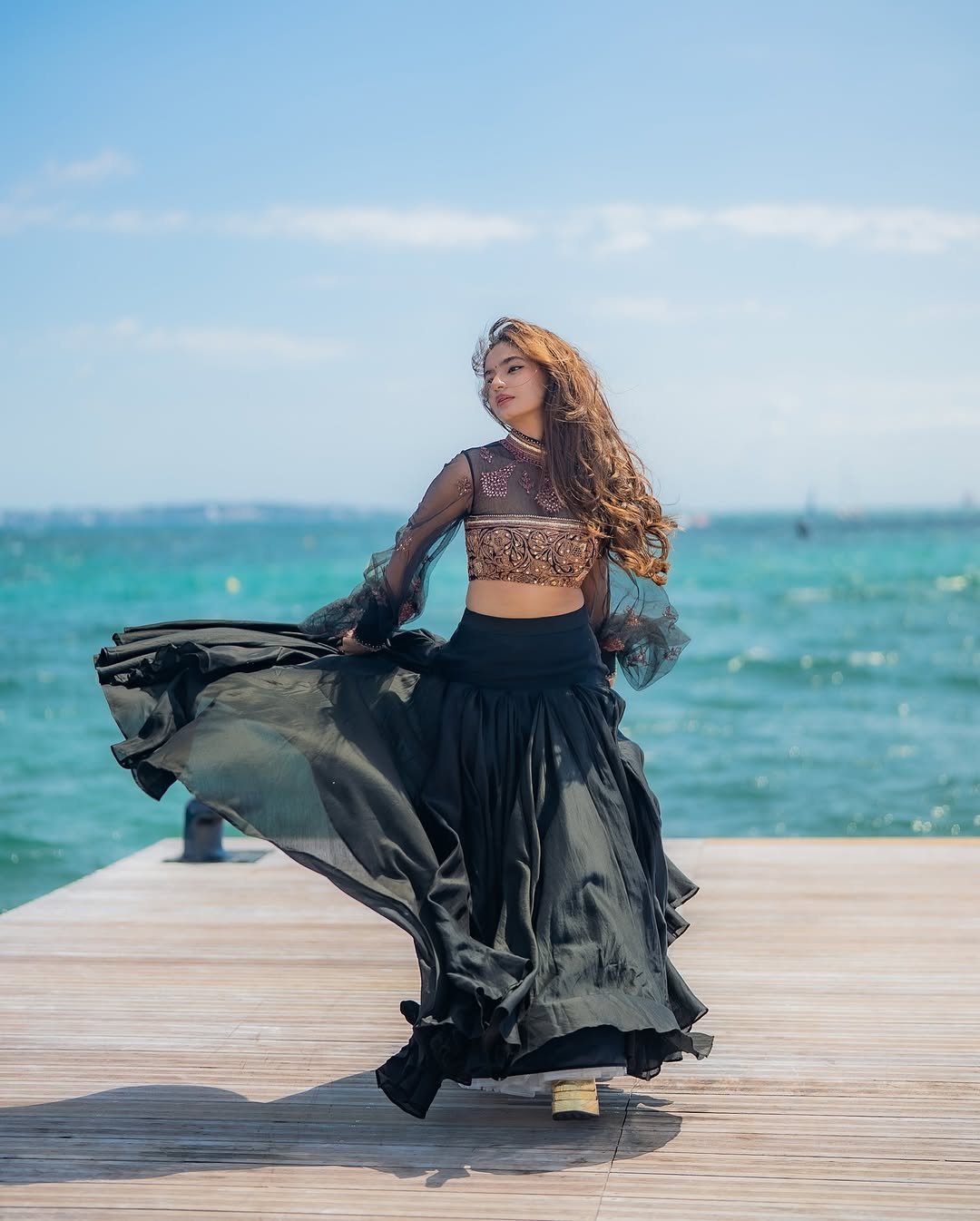 Anushka Sen Cannes Indian Fusion Lehenga – Sheer, Embroidered Drama (14)