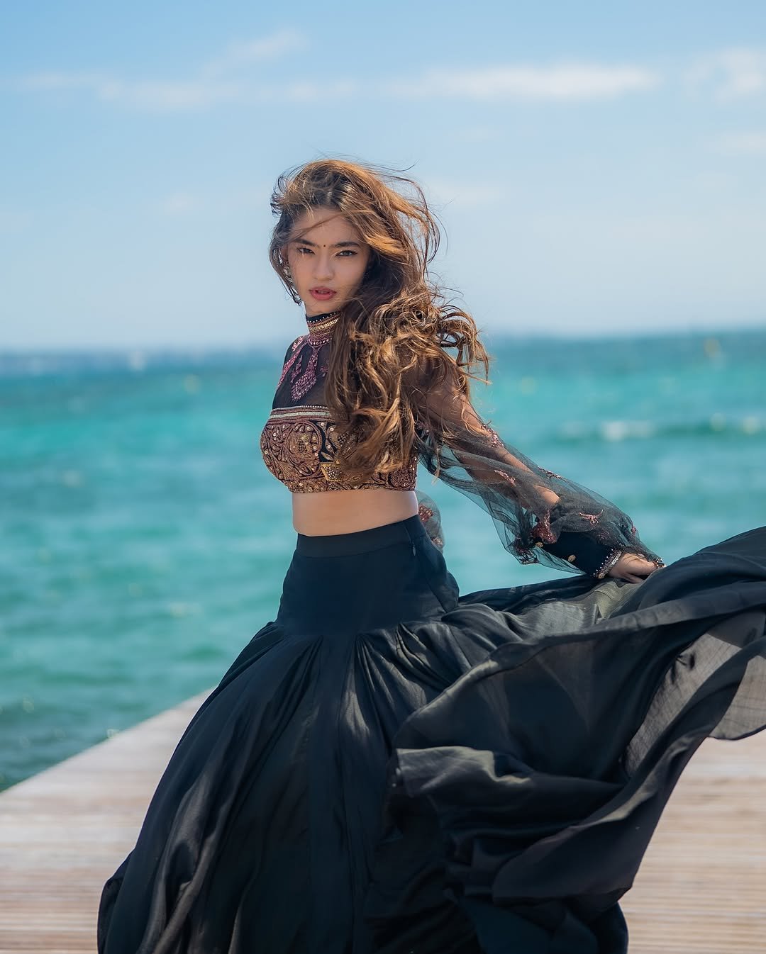 Anushka Sen Cannes Indian Fusion Lehenga – Sheer, Embroidered Drama (15)