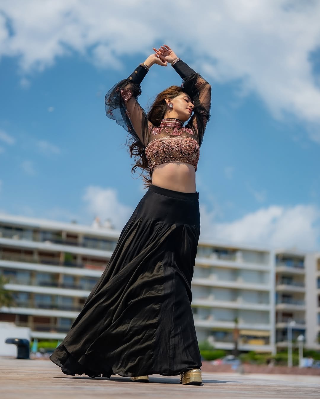 Anushka Sen Cannes Indian Fusion Lehenga – Sheer, Embroidered Drama (6)
