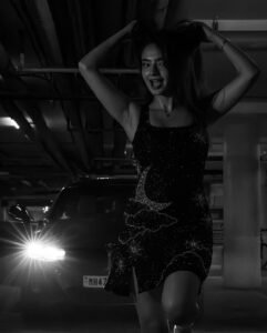 Indian actress Anushka Sen sparkling evening dress