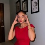 Anushka Sen Chic Red Bodycon Dress Indoor Photoshoot (1)