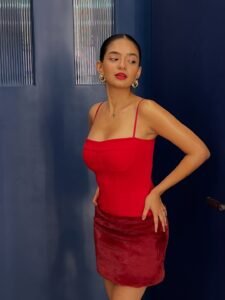 Anushka Sen confident red mini dress contemporary