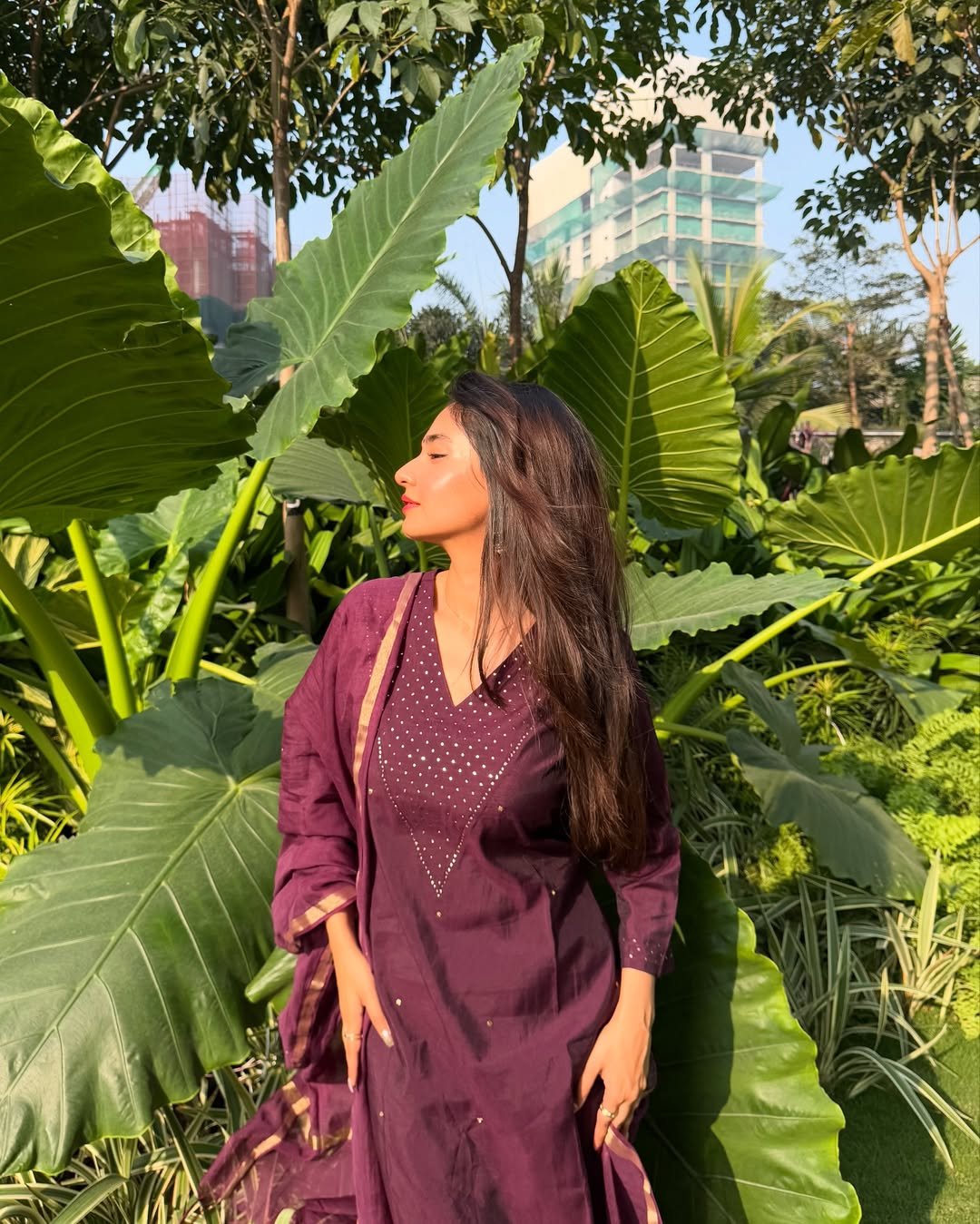 Anushka Sen Classy Maroon Kurti Outdoor Ethnic Shoot (17)