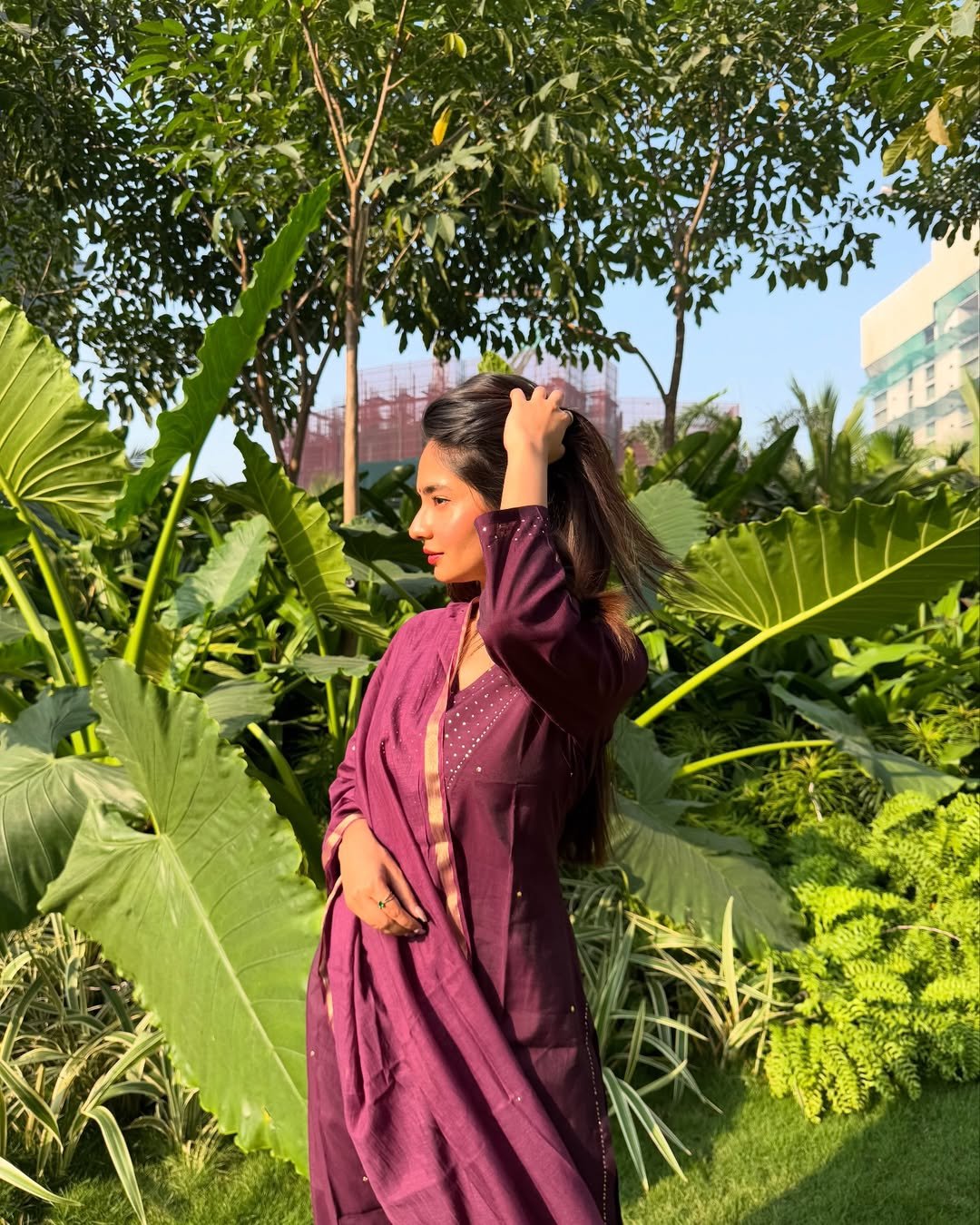 Anushka Sen Classy Maroon Kurti Outdoor Ethnic Shoot (3)