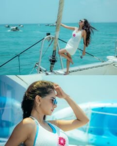 Anushka Sen Crochet Dress Over Swimwear – Chic Yacht Look (3)